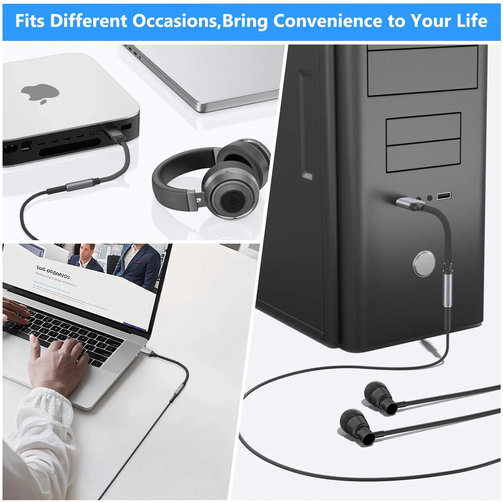 휴대용 USB to 3.5mm 잭 오디오 어댑터 USB to 3.5mm 헤드셋/마이크 어댑터 아이폰 삼성 화웨이 PC 노트북 맥 PS4용