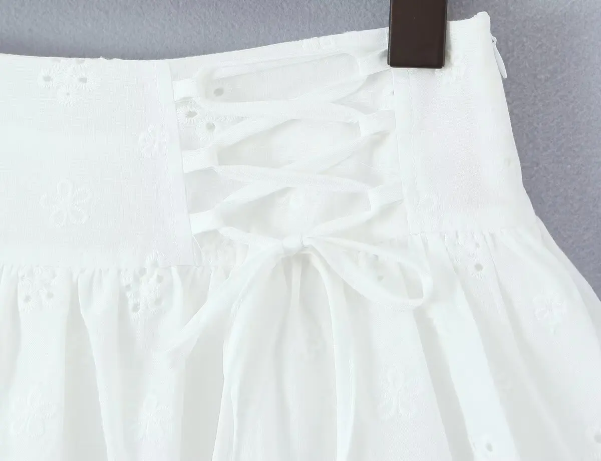 HH Damen Sommer Mode Vielseitiges Nischen-Design Sexy Rückenfreies Trägertop+Eleganter Rock mit Blumenstickerei und Integriertem Sicherheitsunterrock Mujer – Detail 15