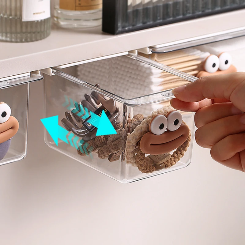 Transparent Drawer Storage Box Under Mirror Cabinet Oragnizer Bathroom Cotton Stick Makeup Pull-Out Case