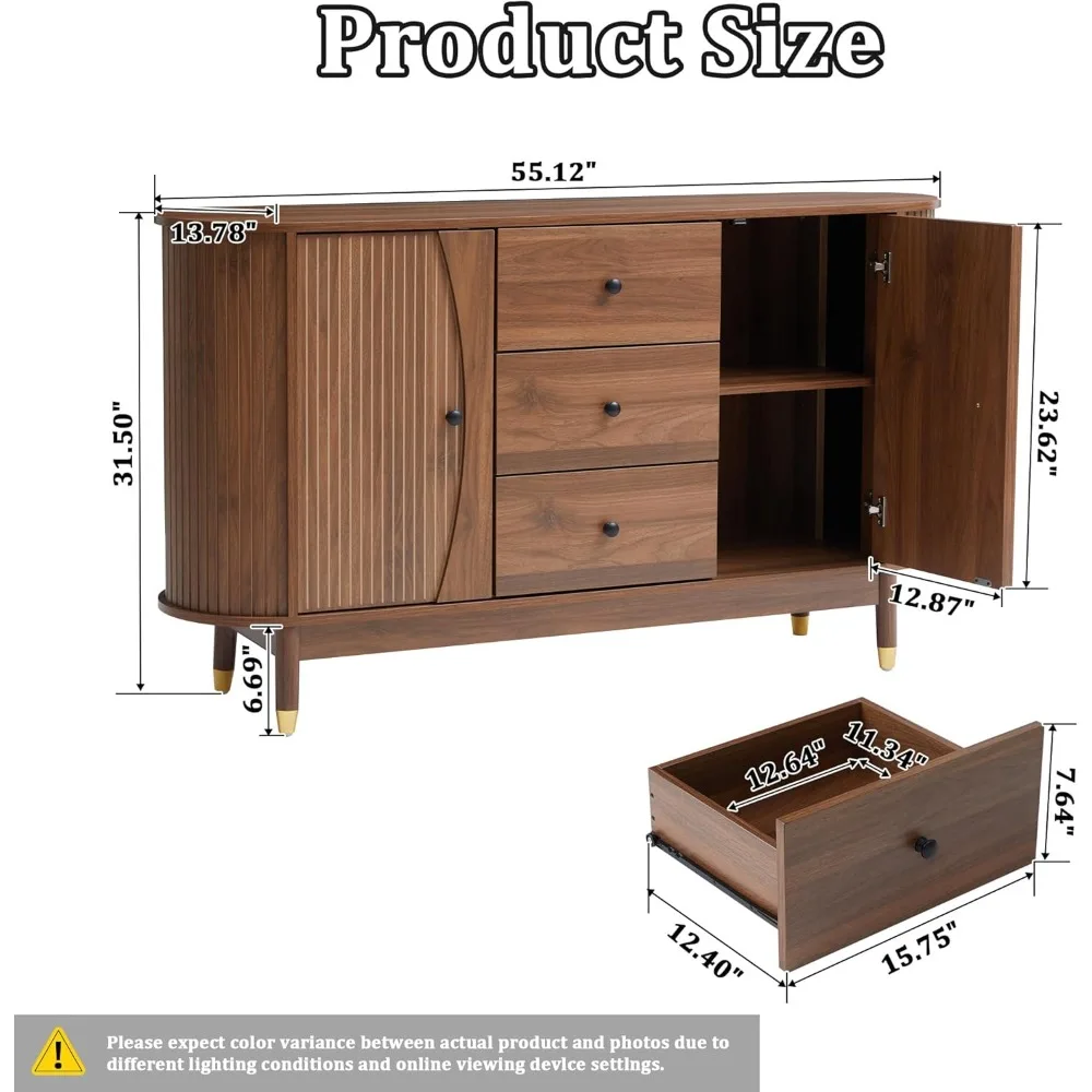 Fluted Sideboard Buffet Cabinet with Storage,Oval Curved Edge Sideboard with Drawer,Mid Century Modern Buffet Cabinet 2