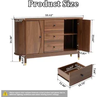 Fluted Sideboard Buffet Cabinet with Storage,Oval Curved Edge Sideboard with Drawer,Mid Century Modern Buffet Cabinet 2