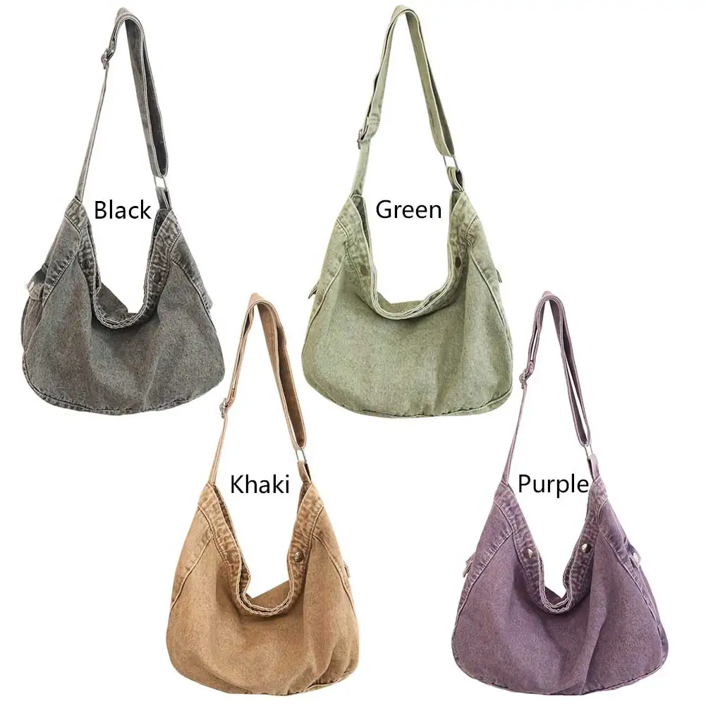 Women Canvas Bag Vintage Style Casual Shoulder Bag Distressed Cross Body Bag Solid Color Adjustable Shoulder Strap Commuting Bag