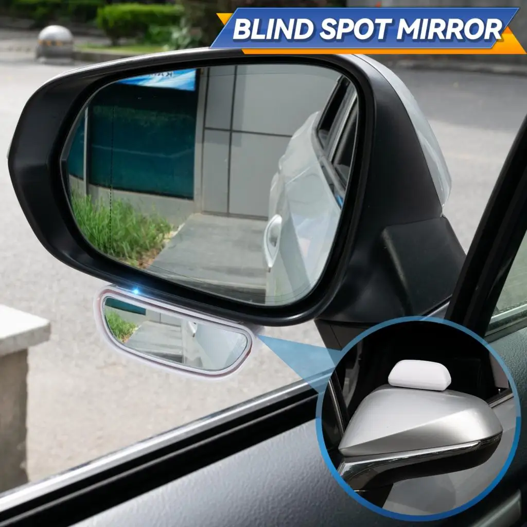 

Car White Side Blind Spot Convex Mirror Blindspot Rearview Rear View Parking Mirror Auxiliary Accessories 360 Degree Rotatable