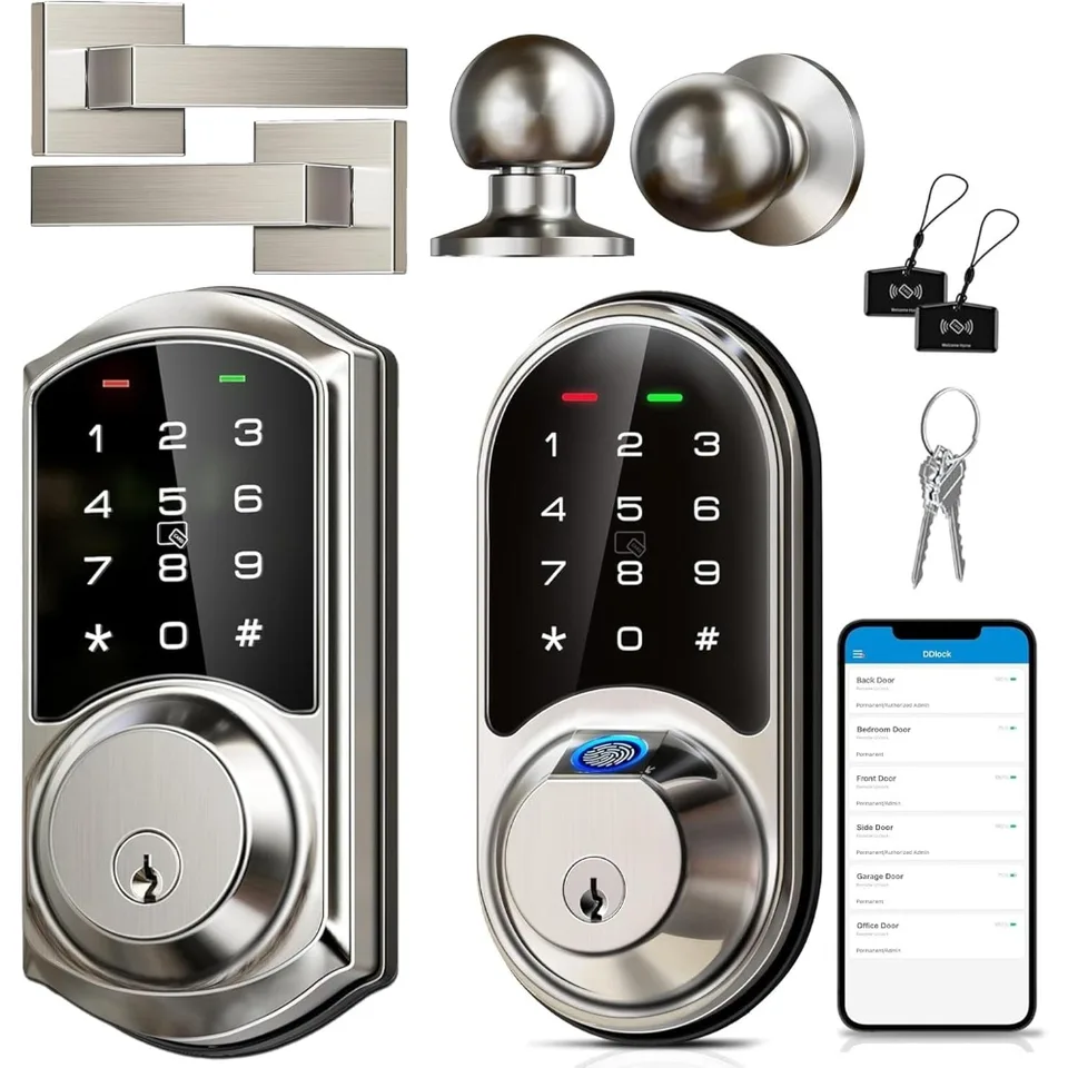 Veise Smart Door Locks with Handle Satin Nickel