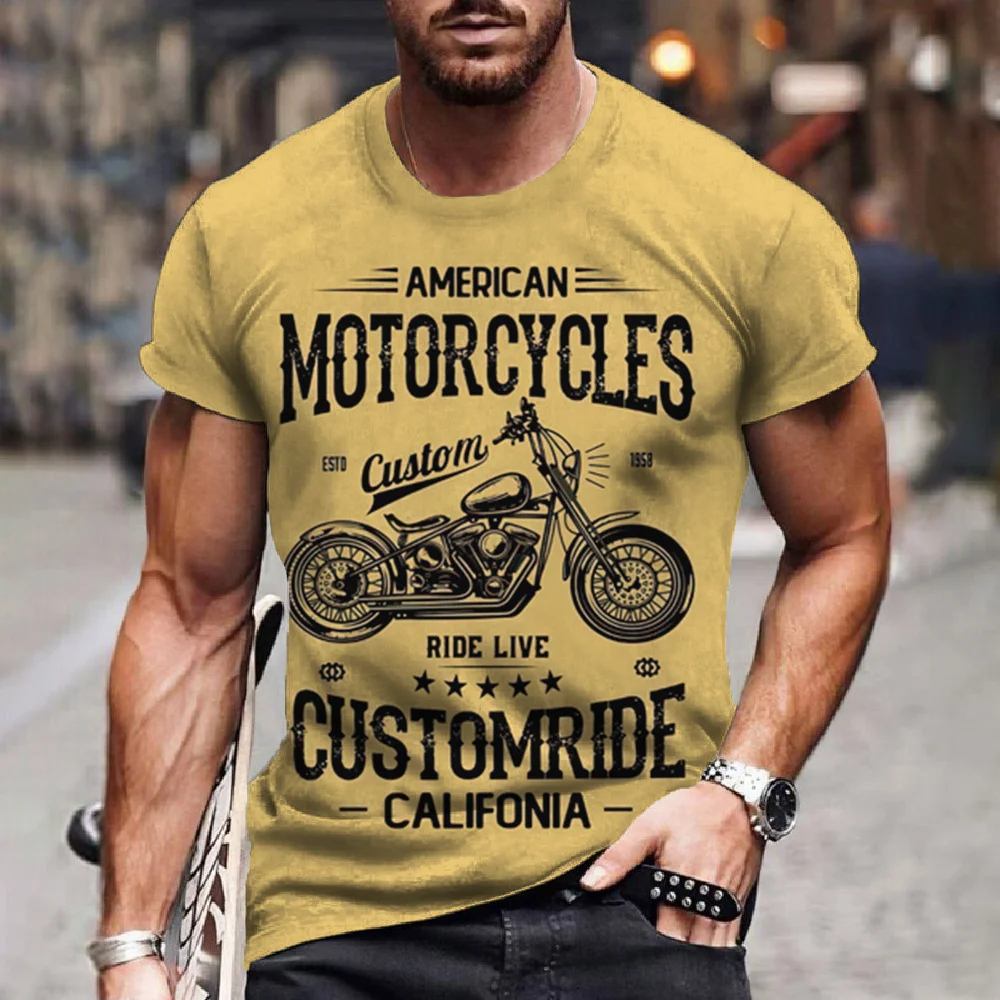 Vintage Men's T-Shirts 3d Motorcycle Printed T Shirts Motor