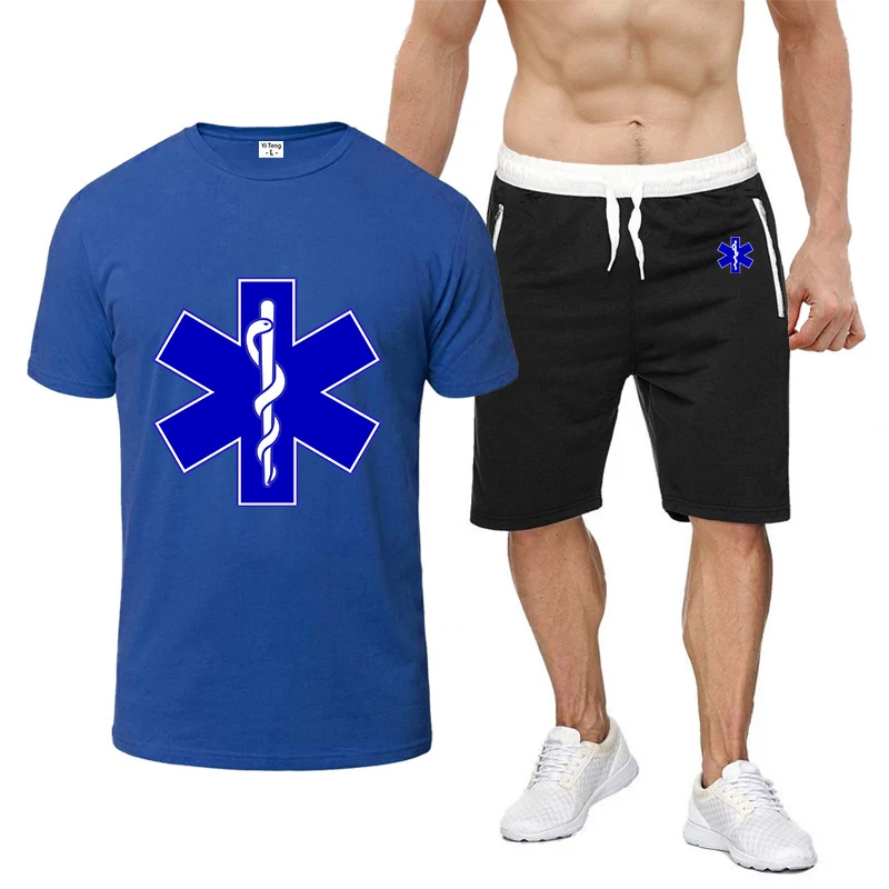 EMT Emergency Ambulance 2023 Men's Summer New Hot Two-piece Casual Sportswear Short-sleeved Suit T-shirt+Shorts Fitness Sportswe
