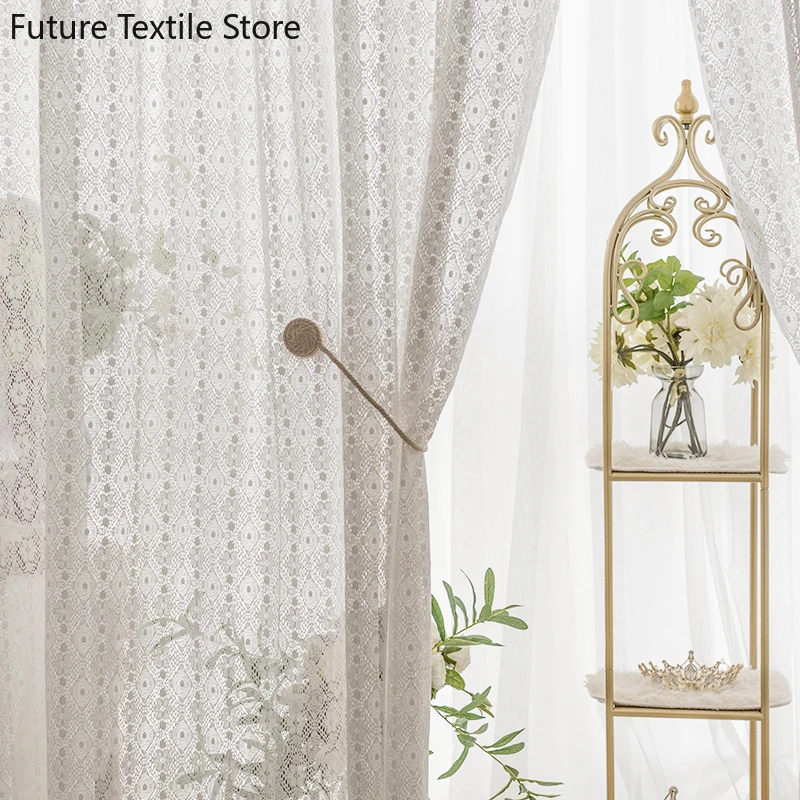 

French Korean Curtains for Living room bedroom pastoral lace princess wind simple white gauze balcony bay window yarn tulle rhj