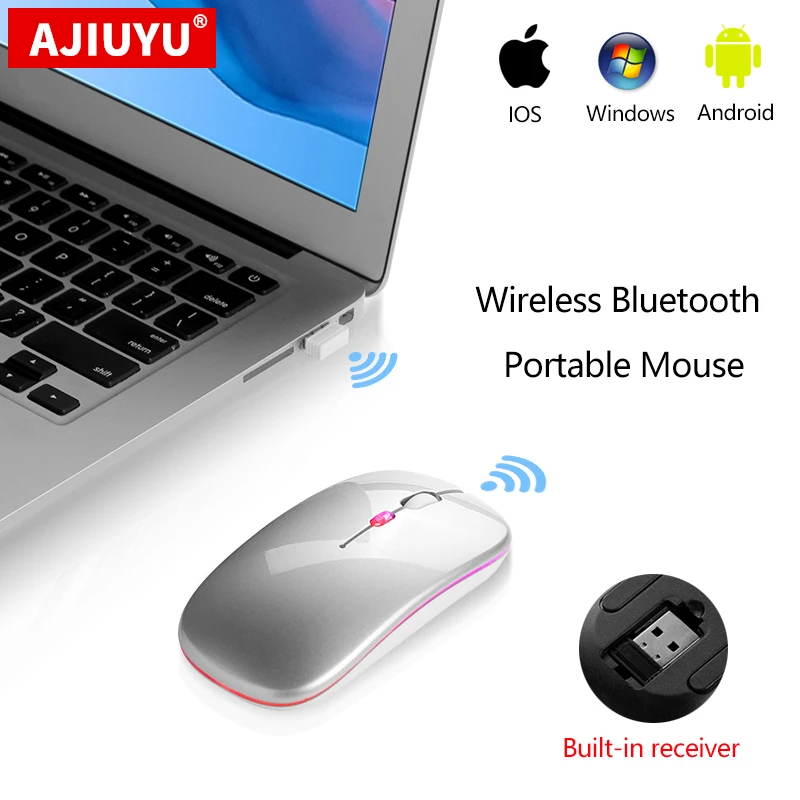 Ajiuyu Mouse Bluetooth Wireless Per Macbook Air Macbook Pro 13 "16" Imac Laptop Pc Mini Mouse Silenzioso Ricaricabile