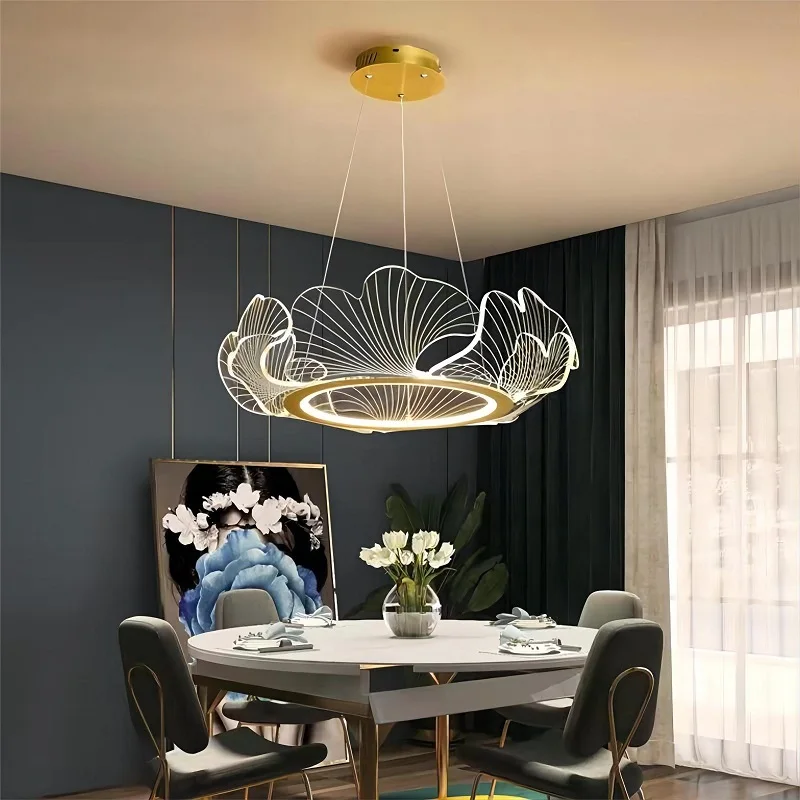 

Postmodern Creative Acrylic Light Guide Plate LED Light Lotus Leaf Pendant Lamp Luxury Livingroom Diningroom Bedroom Chandelier