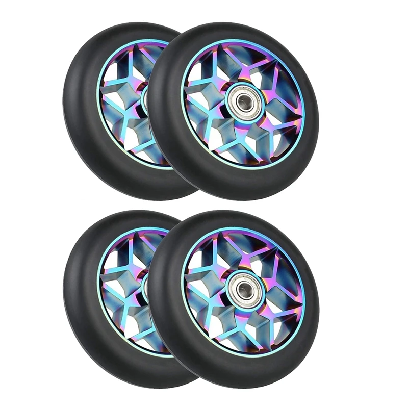 

4 Pcs 110Mm Stunt Scooter Pu Wheels Scooter Wheels With Bearing For Rocking Cars, Extreme Cars, Scooters