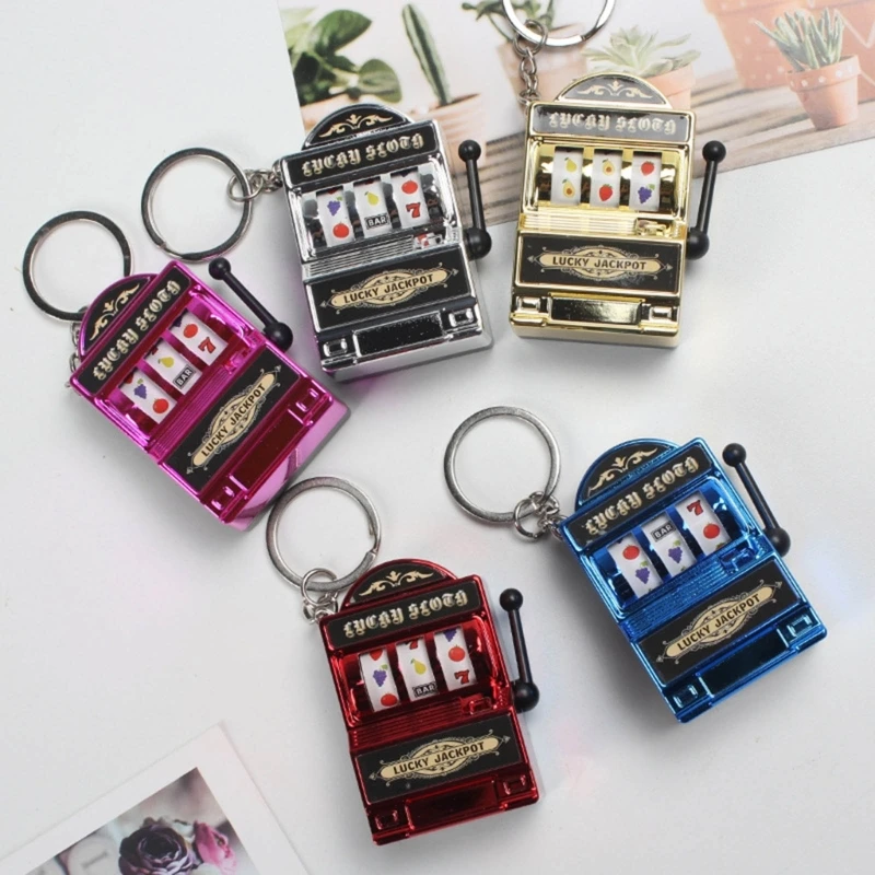 F42F Mini Casino Lucky Charm Jackpot Keychains Handbags Charm Pendant Keychain Novelty Gifts for Women Men