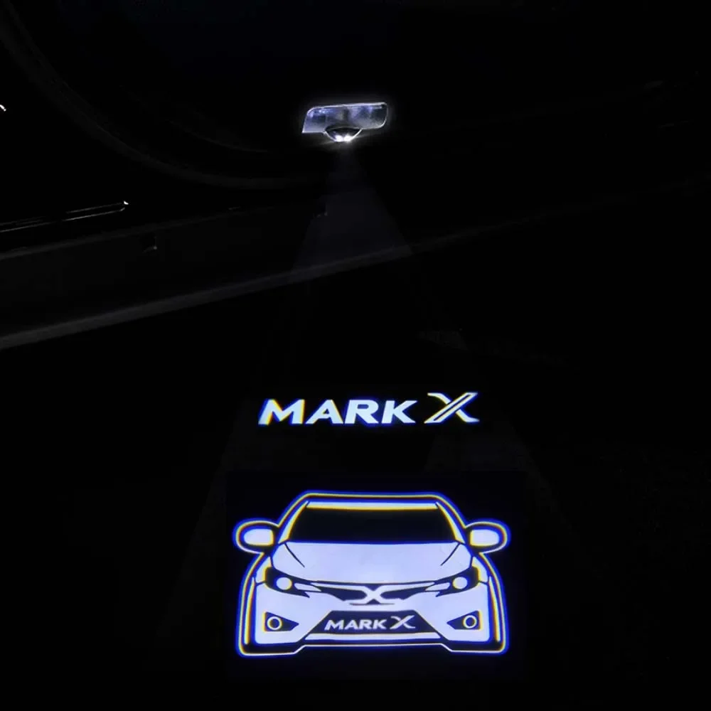 흰색 MarkX 로고 LED 카펫 조명, 환영 조명, 도요타 레이즈 프라도 아발론 자동차 스타일링, 도요타 자동차 문짝 라이트