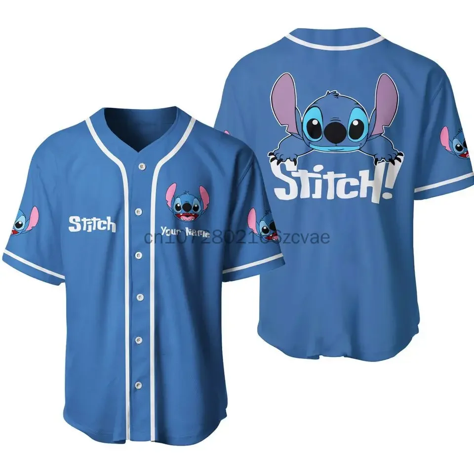 

2024 Disney Baseball Jersey Summer Streetwear Custom Name Stitch Baseball shirt Men And Women Short Sleeved T-Shirt