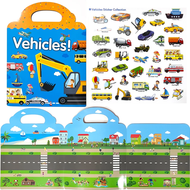Reusable Sticker Book for Kids 2-4, Vehicles Truck Stickers Educational  Learning