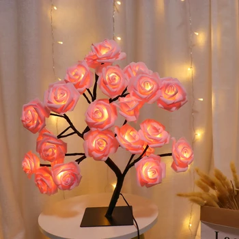 LED Rose Tree Lights 24LEDs USB Operated Table Lamp Atmosphere Lighting for Wedding Party Gift Birthday Festival Lover Home Deco 1
