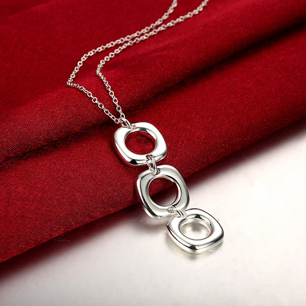 

925 Sterling Silver Necklace For Women three square Pendant 18 inches Christmas gifts high quality Fashion party Jewelry