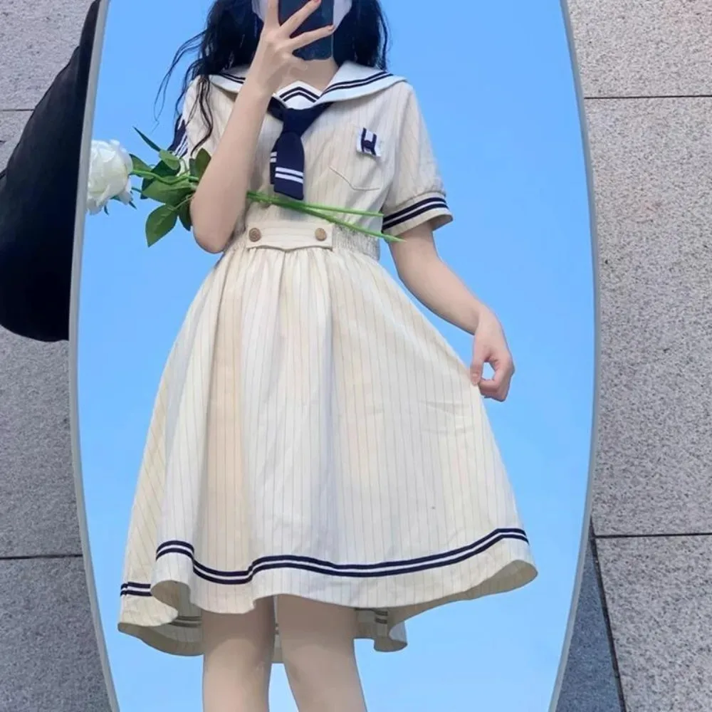 프레피 일본 대학 JK 플리츠 드레스, 중학교 여학생을 위한 여름 교복, 캠퍼스 생활 및 애니메이션 코스프레를 위한 데일리 의상