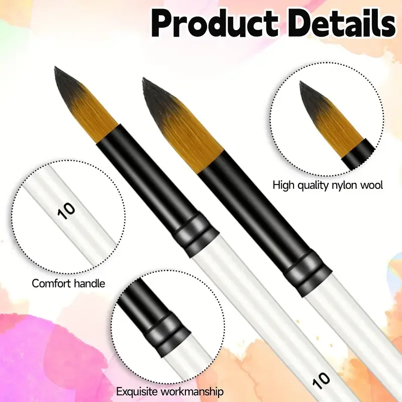 12pcs Round Paint Brush Set - Professional Nylon Bristles for Watercolor, Acrylic, Oil Painting, Face & Body Art, Nail Designs 3
