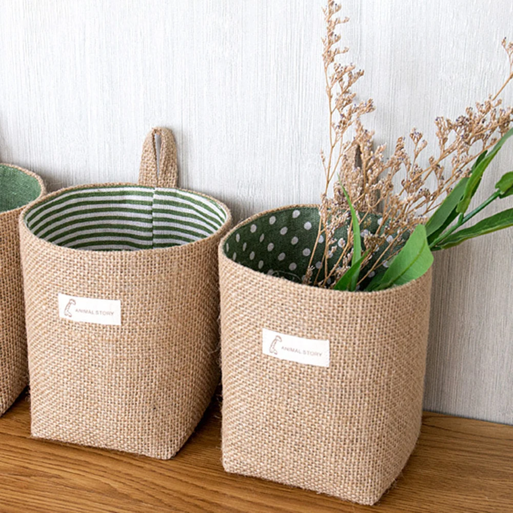 Storage Basket Nordic Style Small Hanging Wall Pocket Sundries Organizer Cosmetic Organizer Cotton Linen Toy Storage Bag