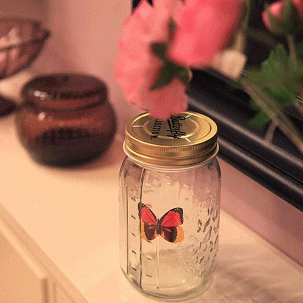 Magic Flying Butterfly Jar LED Lamp Glass Mason Jar Simulation Animated Butterfly Fly Insect Collecting Bottle Home Decor