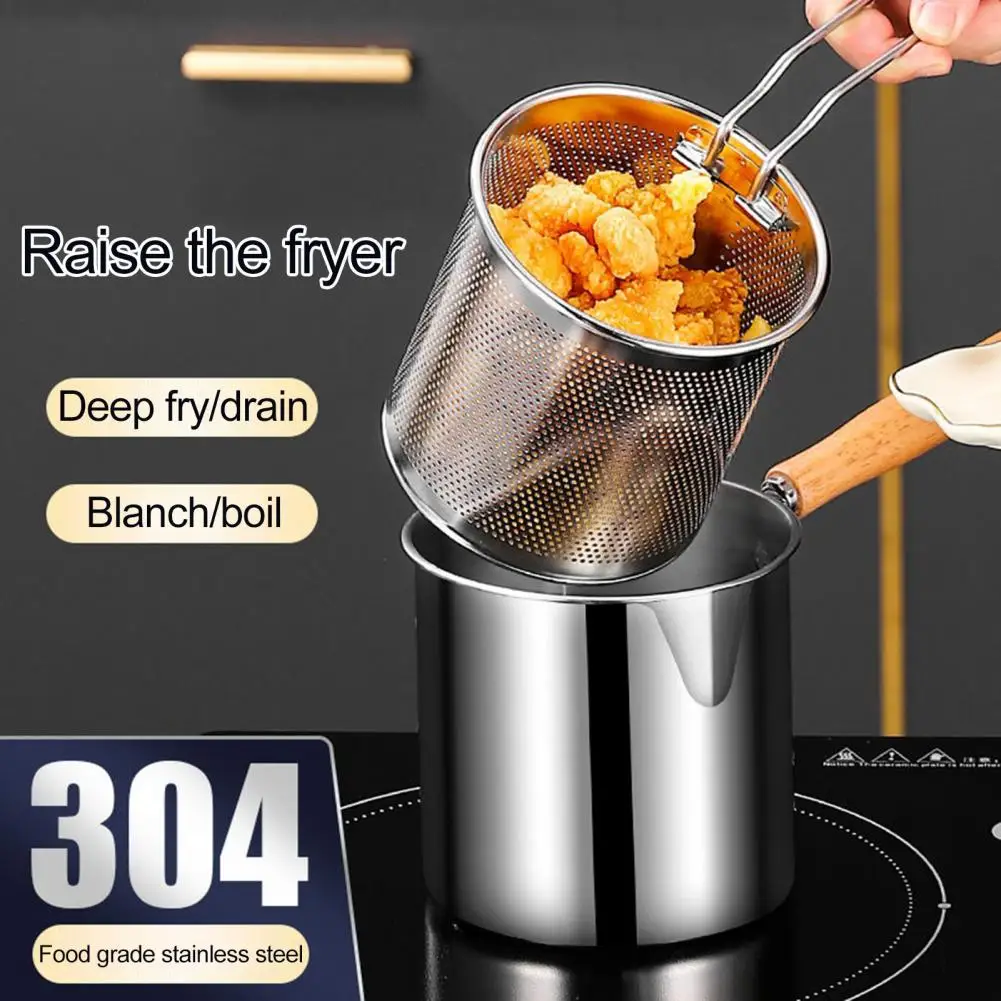 Stainless Steel Deep Fryer Pot with Basket Lid Deep Oil Fryer Pan Multi-Purpose Mini Pan for Fries Chicken Fish Shrimp Bac