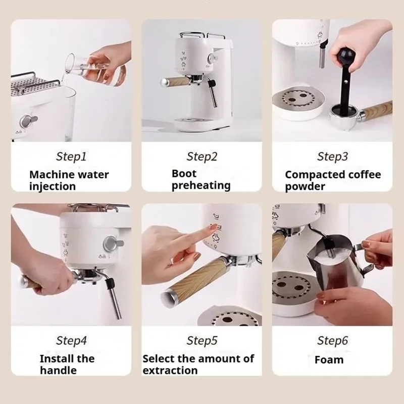 20Bar dual head drip pump pressure 220V 110V semi-automatic espresso machine 1000ml water tank simple one click operation 5