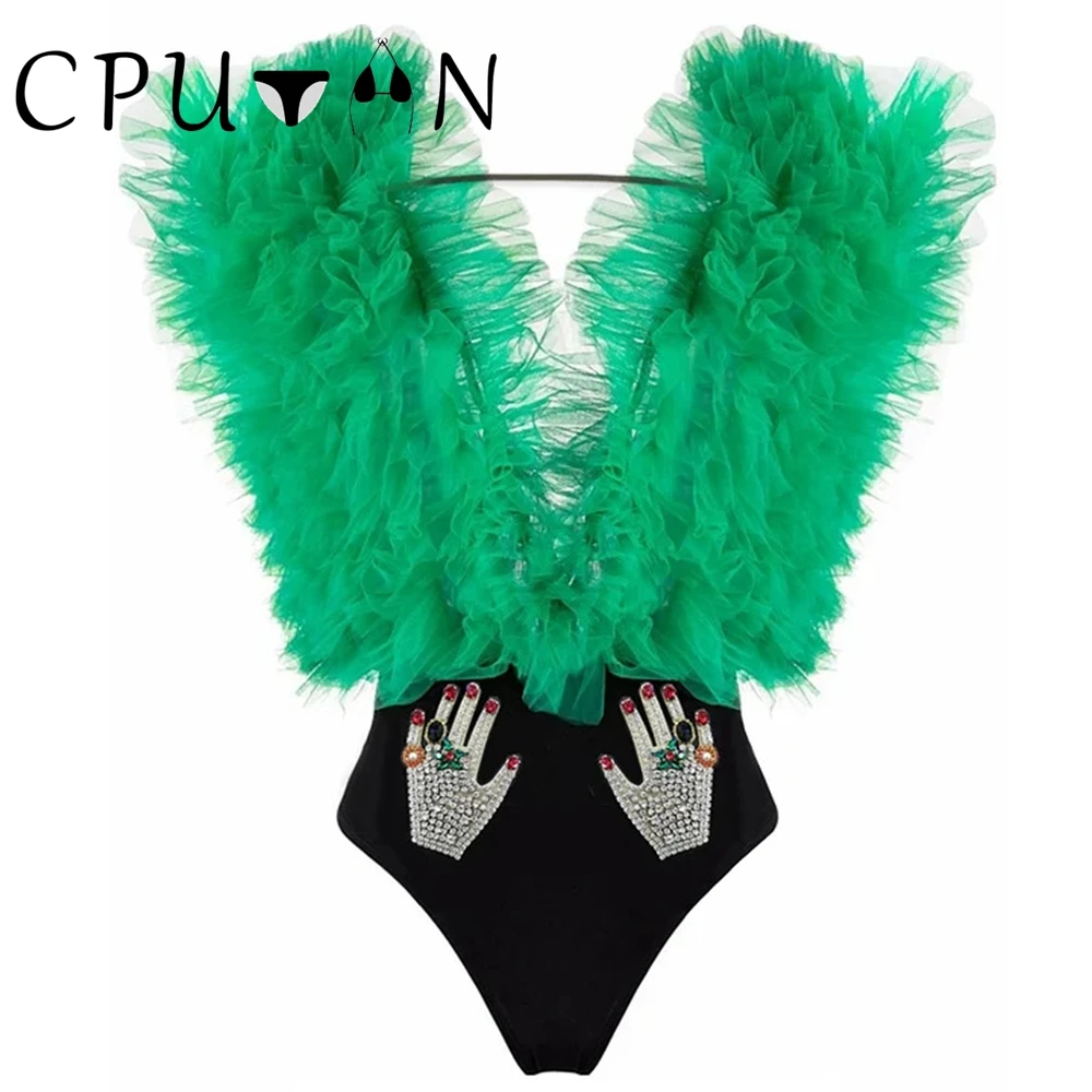 

CPUTAN 2023 Sexy 3D Flower One Piece Swimsuit Swimwear Women for Halloween Brazilian Monokini Summer V Neck Beach Bathing Suit