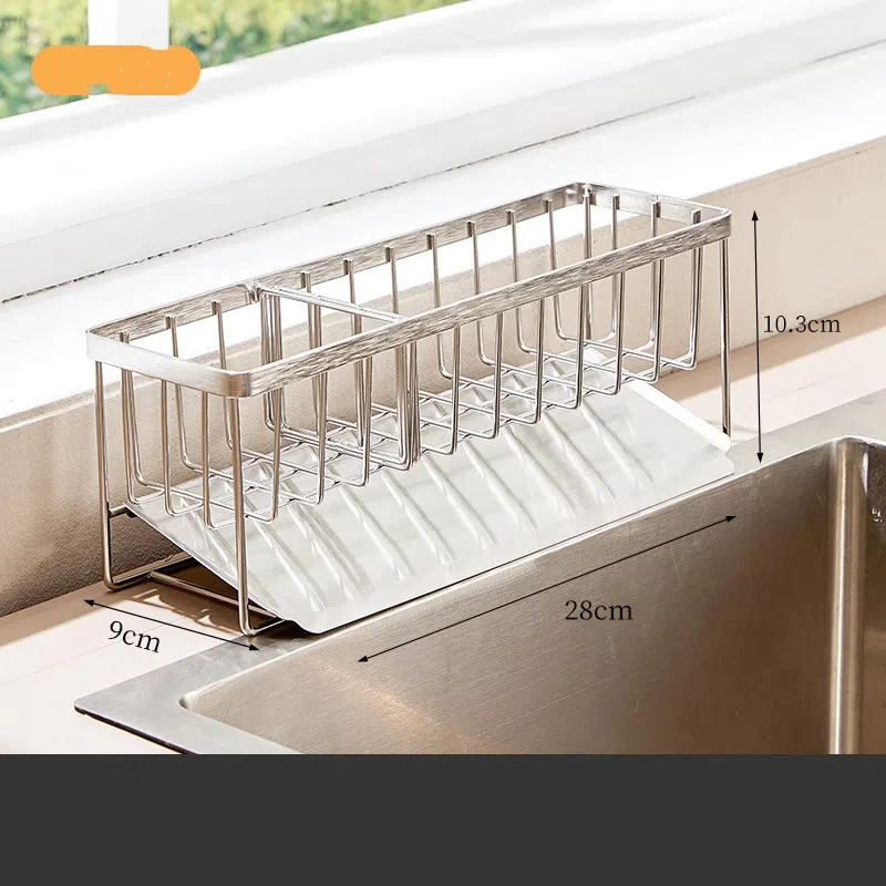 304 Stainless Steel Household Multifunctional Drainage Storage Rack Kitchen Sink Hand Soap Steel Wire Ball Cloth Storage Basket