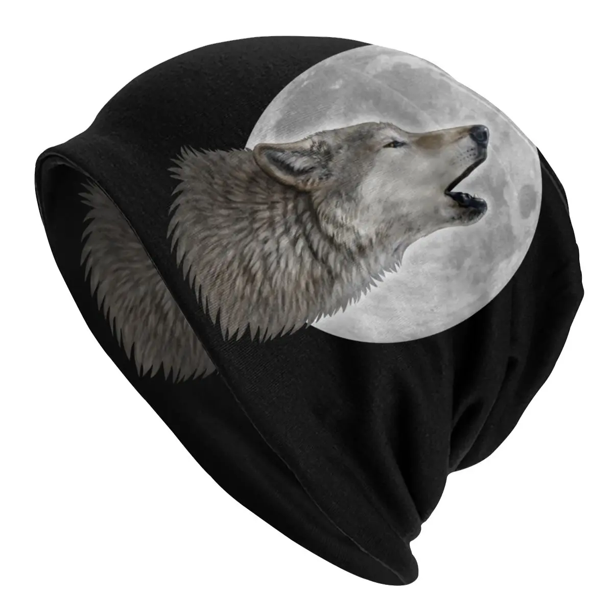 Вязаная шапка с воющим на Луне волка вязаная винтажные осенне-зимние уличные