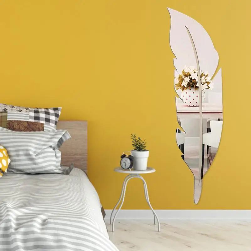 Feather Plume 3D Mirror Wall Sticker Vinyl Decal DIY Acrylic Sticker Mural Wallpaper for Living Room Art Home Decor