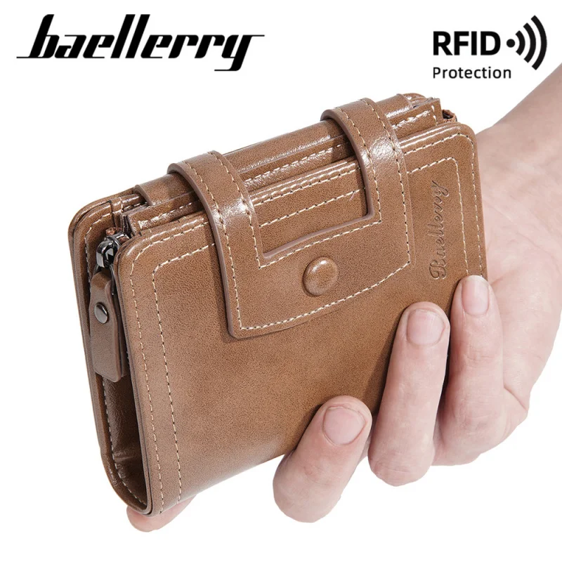 New Men's Short Wallet Multi Card Slots Buckle Coin Purse Tri Fold Zip