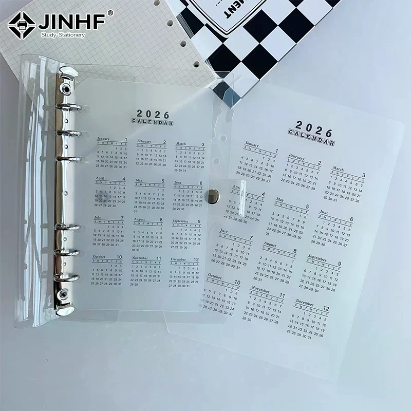 2026 A5/A6 루즈리프 6홀 캘린더 분리 페이지 내구성 있는 투명 PP 불투명 소재 플래너 시간 관리용