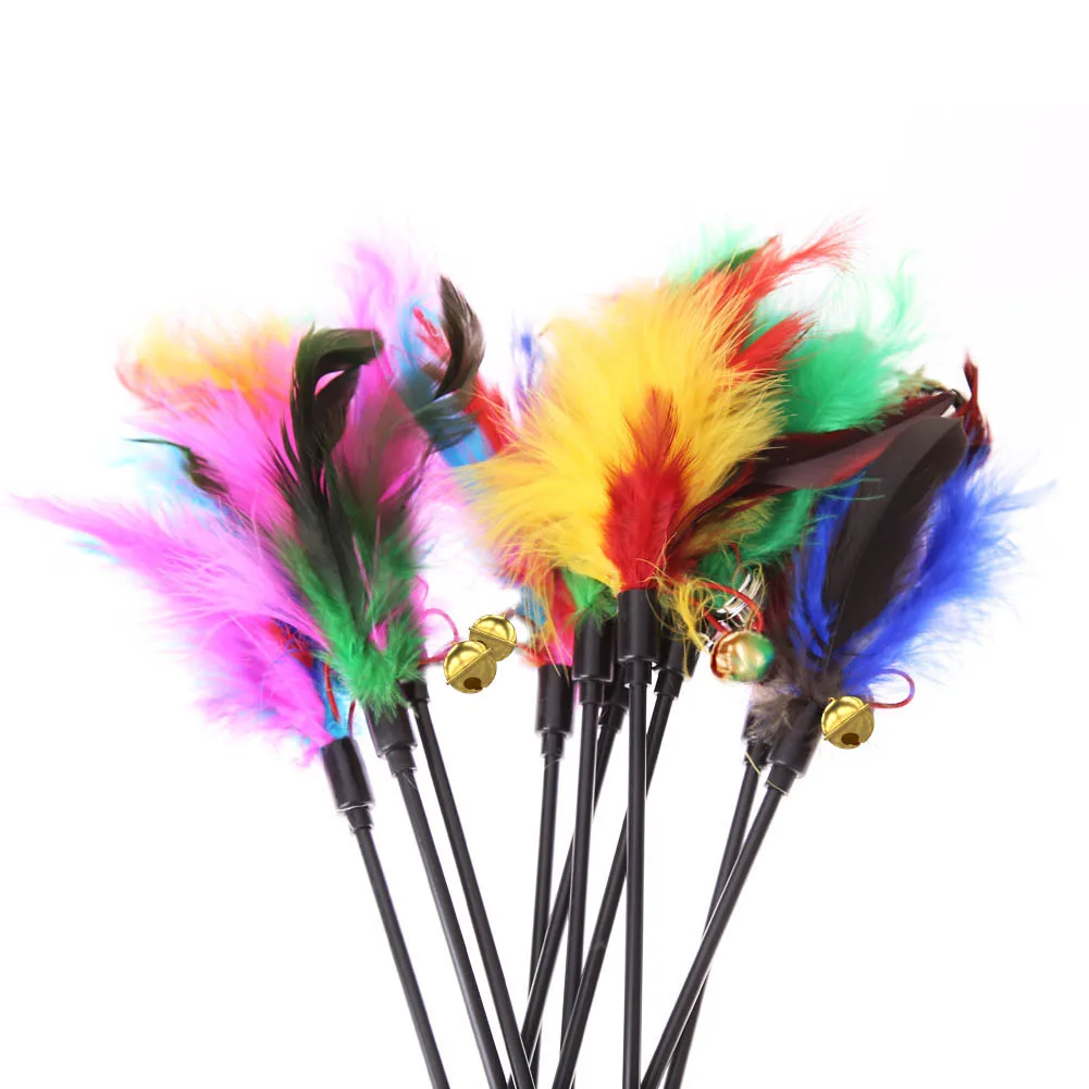 5pcs/set Short Rod Interactive Stick Colorful Feather Interactive Funny Cat Stick Bell Portable Fashion Novelty Pet Cat Supplies