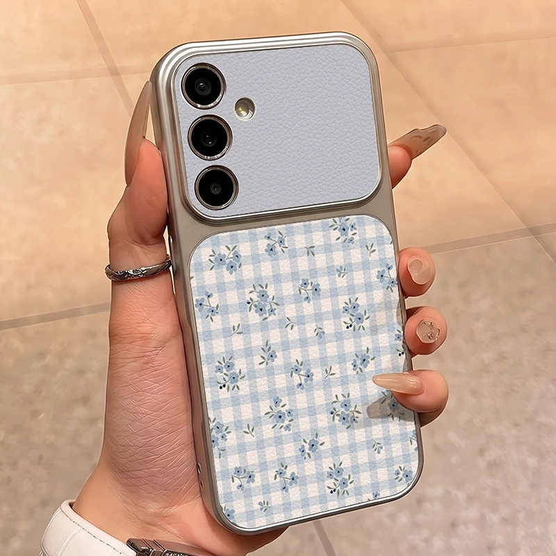 Blue Plaid Floral TPU Phone Case Cover