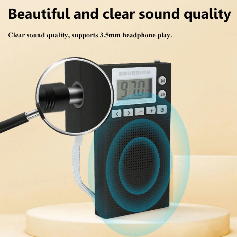 Mini Pocket FM Radio Battery Powered DSP Radios Receiver Built-in Speaker Hign Sensitivity with 3.5mm Headset Jack 64-108mhz