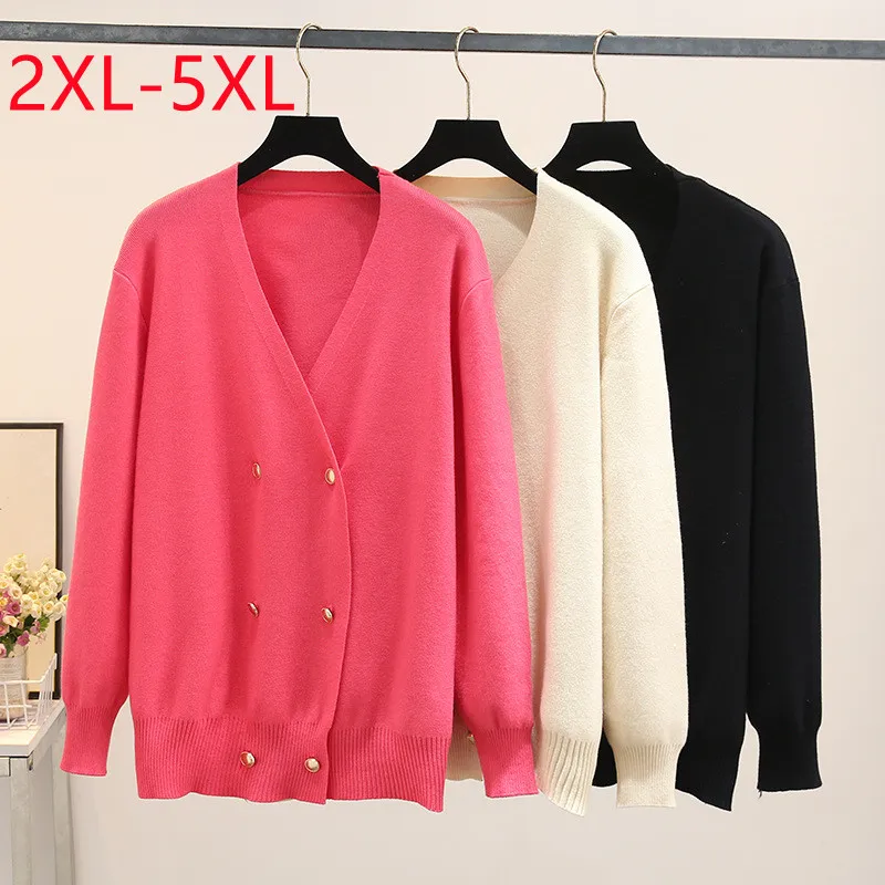 

2023 Женщины Весна - осень Женский пиджак Большой размер Длинные рукава V - воротнички Розовая футболка 2XL 3XL 4XL 5XL