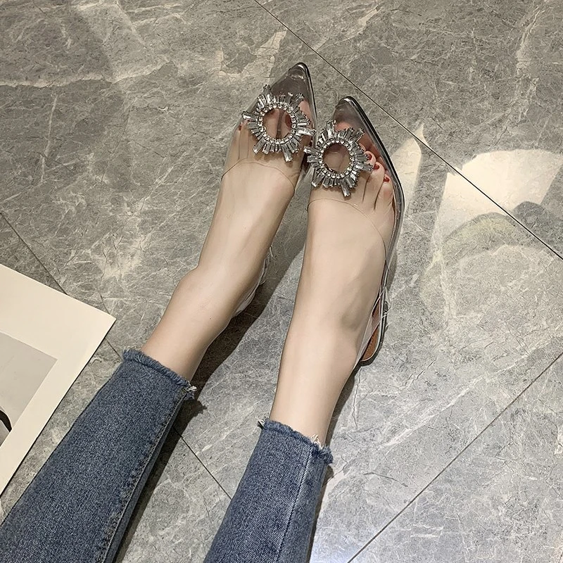 봄과 가을 패션 새로운 섹시한 연회 투명 편안한 크리스탈 여성 하이힐 Zapatos Mujer