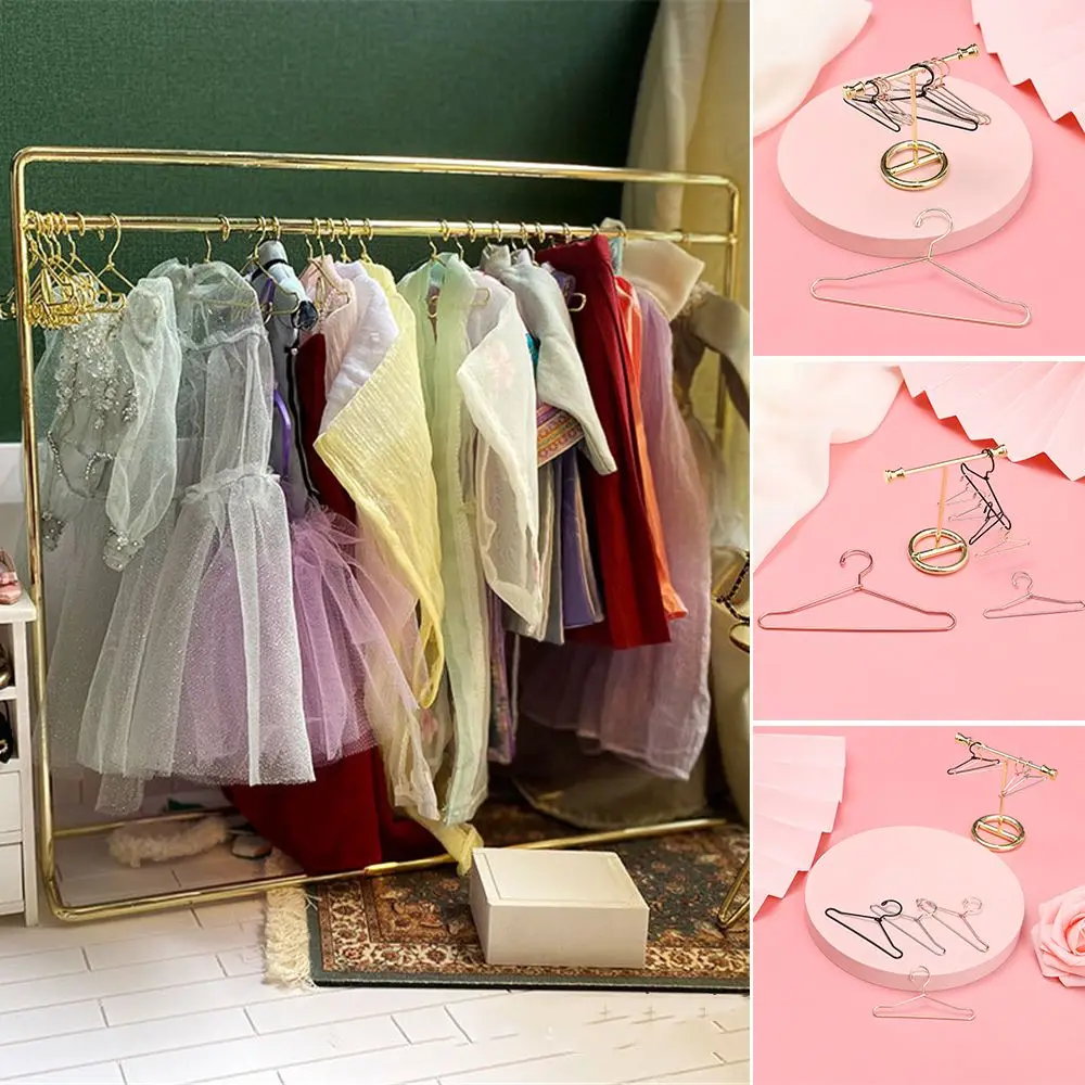 

10pcs High Quality Cute Wardrobe Doll Accessories Metal Dress Clothes Hanging Mini Hangers