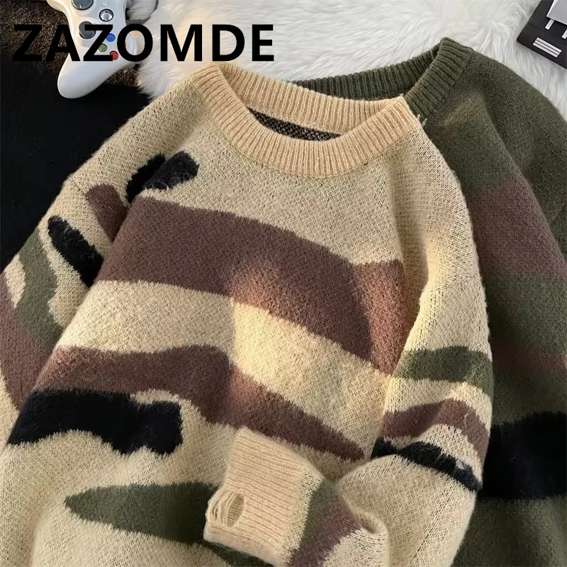 

ZAZOMDE Mens Sweaters Harajuku Fashion Male Autumn Winter Loose Top Casual Sweaters Stripe Pullover Sweatshirt Vintage Tops Men