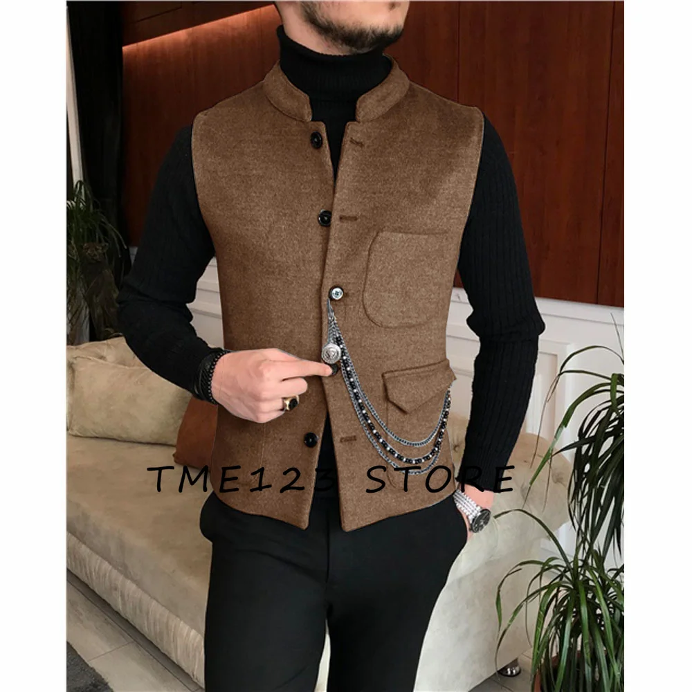 New Men's Wool Vest Suit Vest Slim Single breasted Designer Brand Sleeveless Formal Coat Top Adult Dress Tuxedo 2023