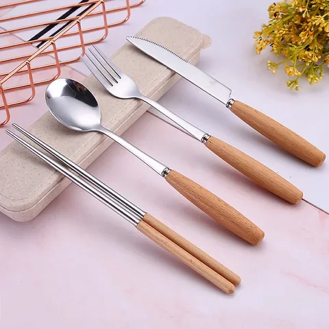 

Eco-Friendly Luxury Western Food Set Flatware Wooden Handle Dinnerware Set Stainless Steel Steak Table Knife Fork Spoon Tablewa