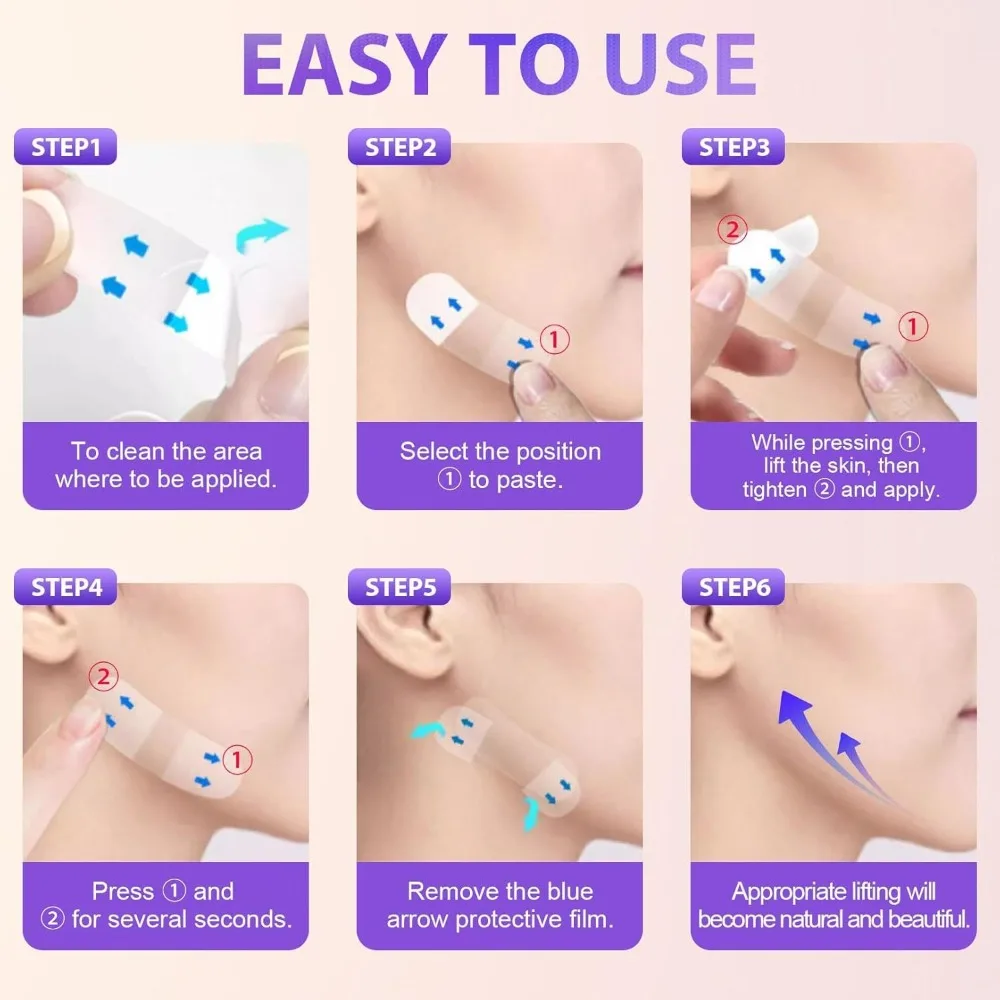 50pcs/100pcs Waterproof Face Lift Tape Invisible Adhesive Tape Lifting Face Stickers Transparent Thin Face Patches V-Shape Face