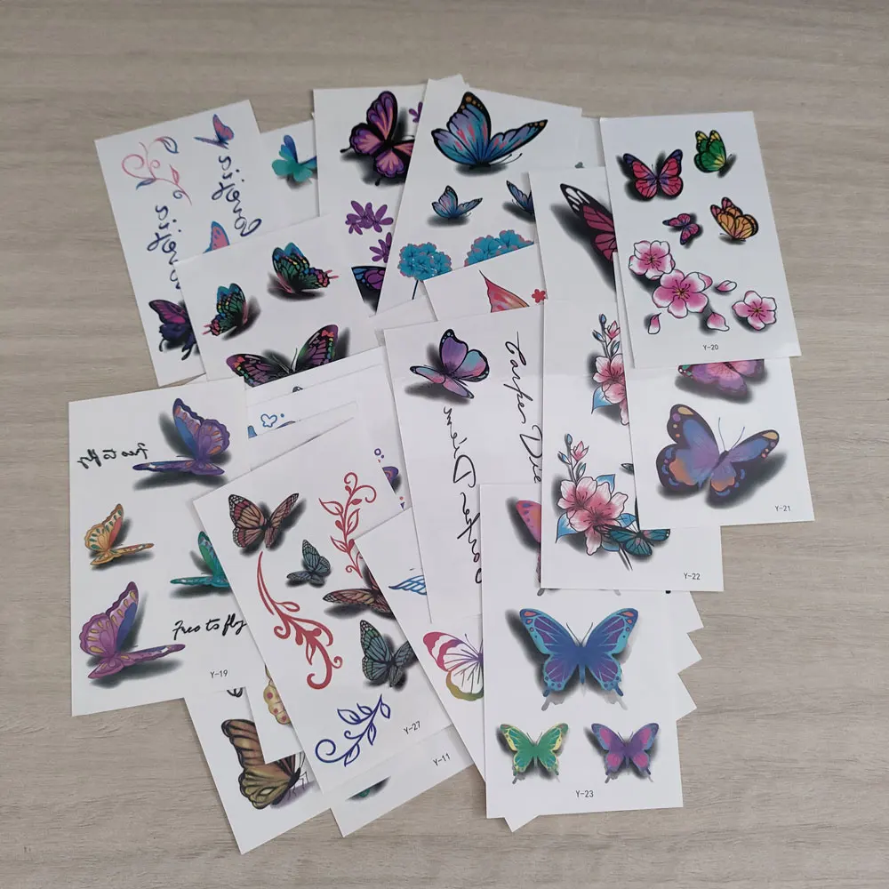 Tattoo Sticker 30 Sheets Colorful Butterfly Temporary Tattoo Stickers Black Cartoon for Arm Body