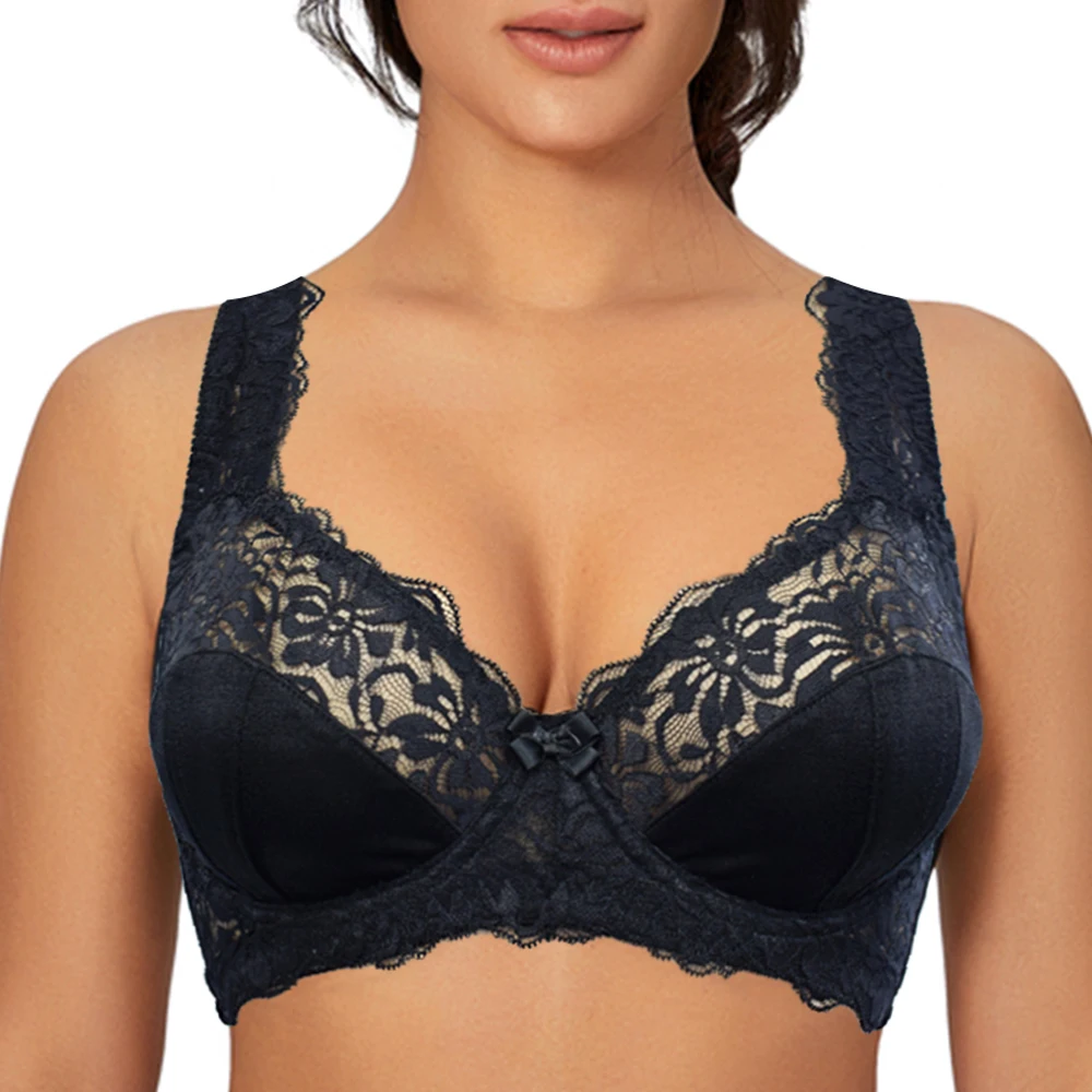 Plus Size Bra Lace Embroidery Perspective Bras For Womens Underwear Sexy Lingerie Brassiere BH Top E F G H I Cup