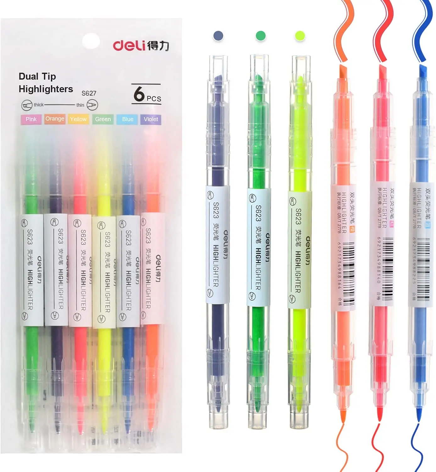 6 Pack Dual Tips Highlighters, 6 Assorted Colors, Needle and Chisel Tip, Bible Pens No Bleed Through, No Smear Fast Dry Highligh