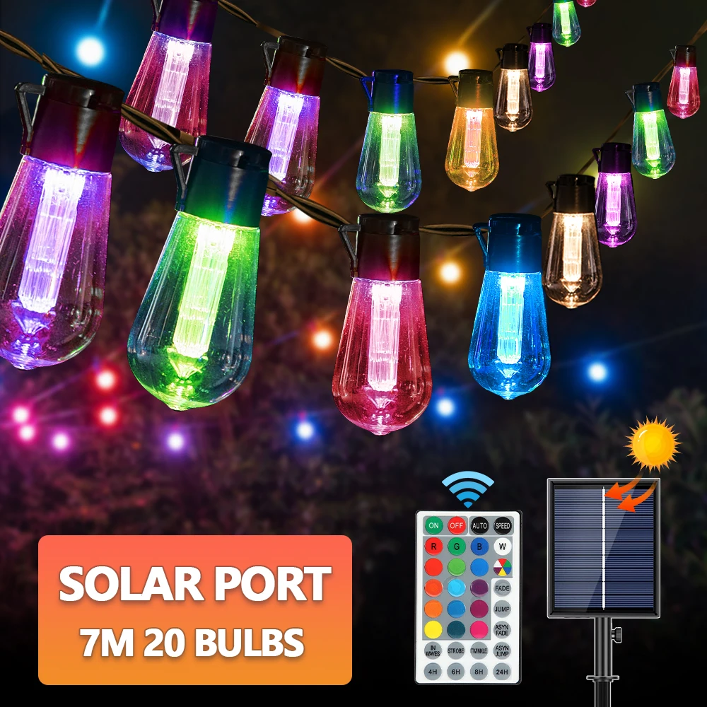 Solar String Lights Outdoor Waterproof, 28FT 20 Shatterproof Bulbs Patio Lights with Remote 8 Modes High-Brightness solar light bulb Solar Lamps