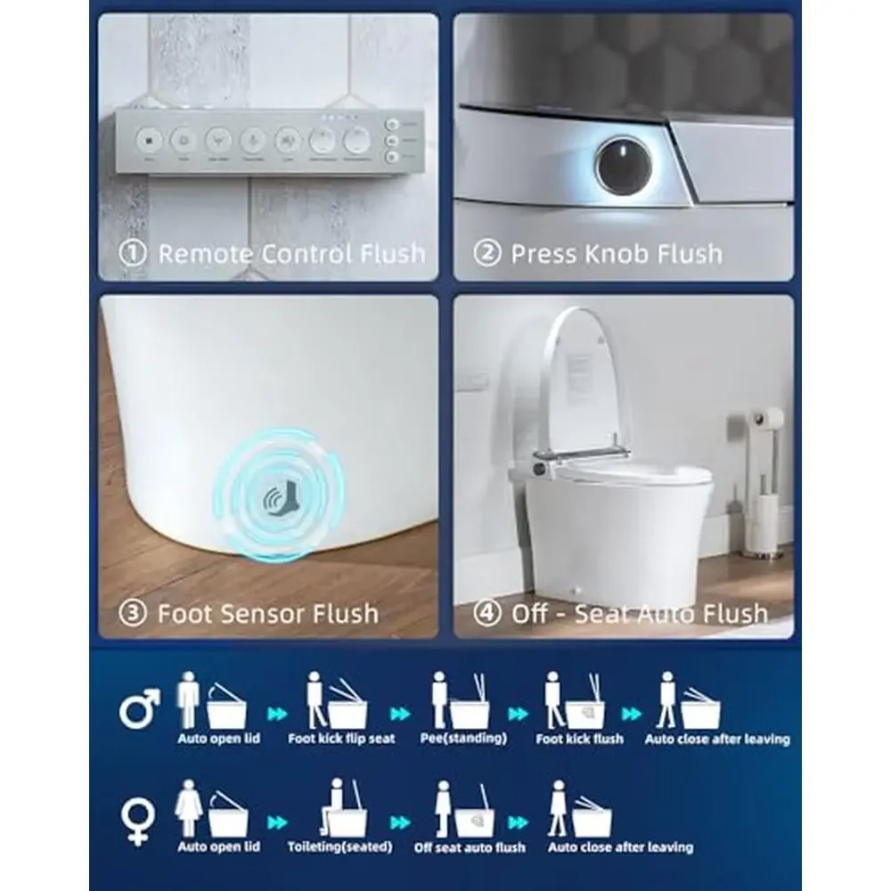 Smart Toilet Bidet Combo Remote Control LED Display Radar Detection Foot Sensor Warm Water Heated Seat Steel Nozzles Massage