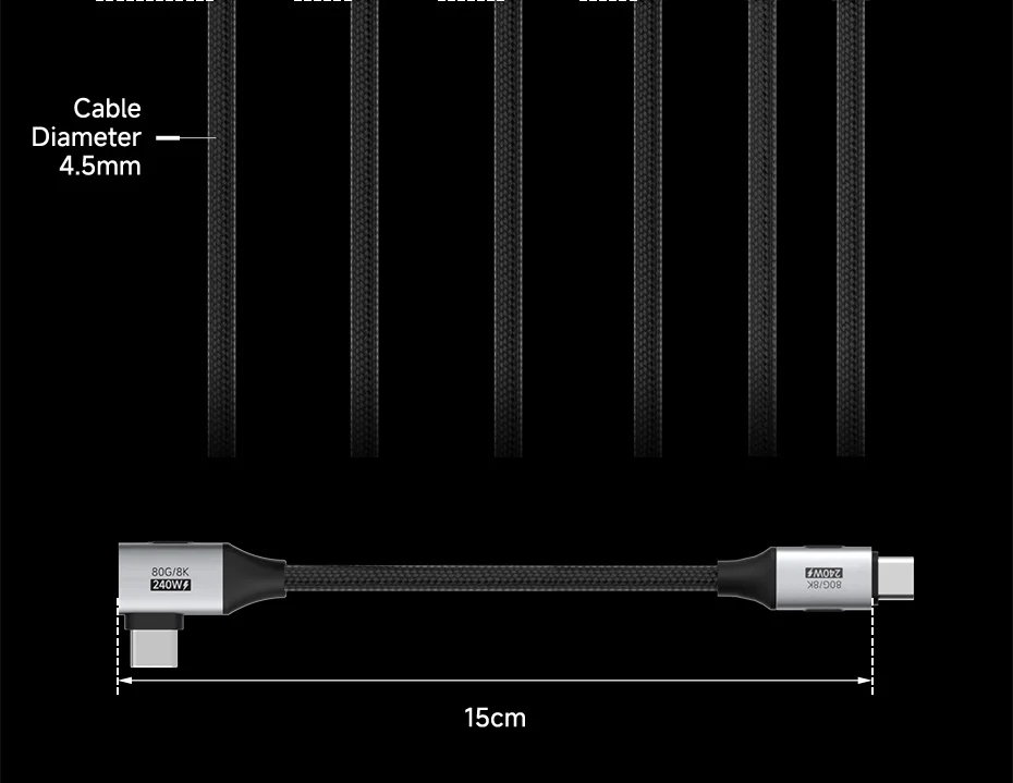 Hagibis USB4 USB-C Cable 80Gbps 240W Right Angle 8K