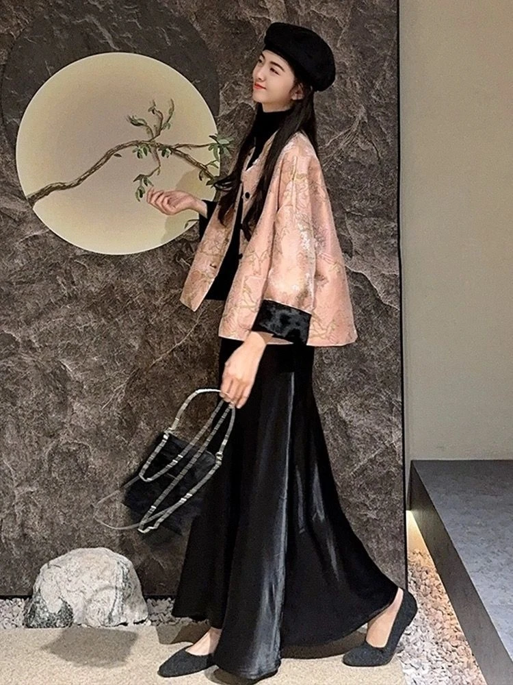 Chinese Style Blouse Chinoiserie Fashion Embroider Matching Coat Women Autumn Blue Lady Casual Daily Tangsuits Shirt
