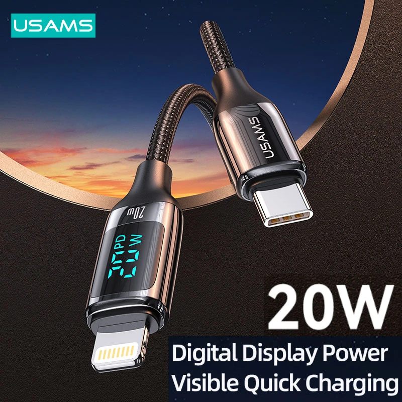 iphone to tv cable USAMS LED Display Cable PD 12W 20W 3A Fast Charging USB A C To Lightning Phone Cable For iPhone 13 12 11 X Pro Max iPad Cable android phone charger